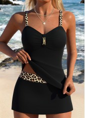 ROTITA Black Two-piece Leopard Mid Waisted Tankini Set