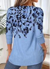 Blue tops,Floral tops,Plants tops,ROTITA Tummy Coverage Floral Print Blue V Neck T Shirt