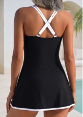 Black swimwear,Contrast Color swimwear,ROTITA Black Patchwork Square Neck One Piece Swimdress