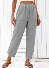 Grey bottoms,Plain Color bottoms,Grey Straight Leg Elastic Waist High Waisted Pants