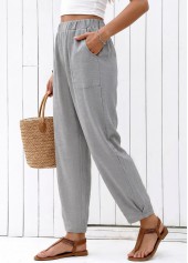 Grey bottoms,Plain Color bottoms,Grey Straight Leg Elastic Waist High Waisted Pants