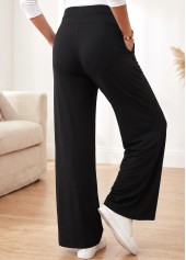 Black bottoms,Plain Color bottoms,Black Straight Leg Elastic Waist High Waisted Pants