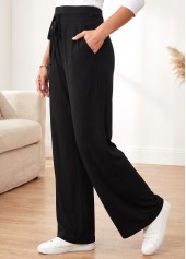 Black bottoms,Plain Color bottoms,Black Straight Leg Elastic Waist High Waisted Pants