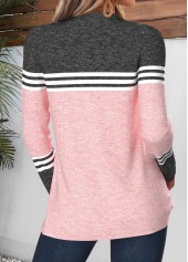 Pink tops,Geometric tops,ROTITA Curved Hem Geometric Print Pink Split Neck T Shirt