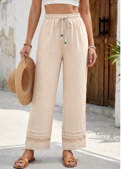 Beige bottoms,Plain Color bottoms,Soft Beige Straight Leg Elastic Waist High Waisted Pants