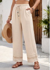Beige bottoms,Plain Color bottoms,Soft Beige Straight Leg Elastic Waist High Waisted Pants