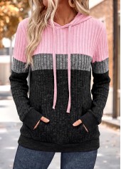Rotita Patchwork-Kapuzenpullover in Rosa mit langen Ärmeln und Tunika
