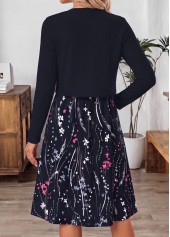 Navy dresses,Floral dresses,Plants dresses,Everyday dresses,Casual dresses,ROTITA Navy Floral Print Two-piece V Neck Dress and Cardigan