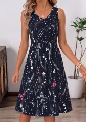 Navy dresses,Floral dresses,Plants dresses,Everyday dresses,Casual dresses,ROTITA Navy Floral Print Two-piece V Neck Dress and Cardigan