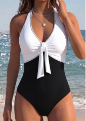 ROTITA Black Patchwork V-Neck One Piece Swimwear