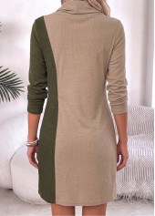 Light Camel dresses,Plain Color dresses,Everyday dresses,Casual dresses,ROTITA Light Camel Patchwork Short Cowl Neck Long Sleeve Dress