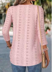 Pink tops,Plain Color tops,ROTITA Pink 3/4 Sleeve Fake Two Piece Twinset