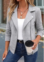Rotita Patchwork-Jacke hellgrau mit langem Ärmel und Revers