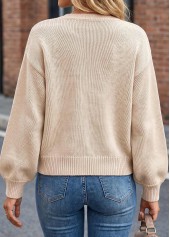 Beige tops,Plain Color tops,Bowknot Beige Round Neck Long Sleeve Sweater