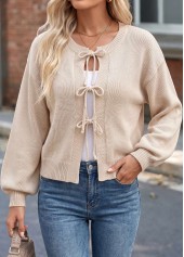 Bowknot Beige Round Neck Long Sleeve Sweater