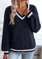 Tummy Coverage Navy V Neck Long Sleeve Sweater