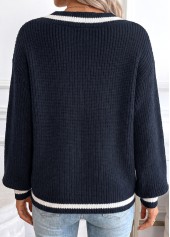Navy tops,Plain Color tops,Tummy Coverage Navy V Neck Long Sleeve Sweater