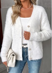 Tummy Coverage White V Neck Long Sleeve Sweater