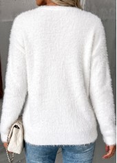 White tops,Plain Color tops,Tummy Coverage White V Neck Long Sleeve Sweater