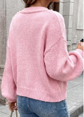 Pink tops,Plain Color tops,Tummy Coverage Pink 3/4 Sleeve Sweater