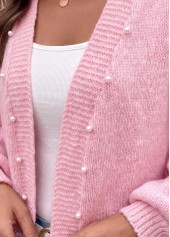 Pink tops,Plain Color tops,Tummy Coverage Pink 3/4 Sleeve Sweater