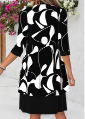 Black dresses,Geometric dresses,Everyday dresses,Casual dresses,ROTITA Black Geometric Print Tummy Coverage Dress and Cardigan