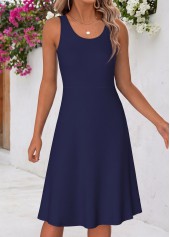 Navy dresses,Floral dresses,Plants dresses,Everyday dresses,Casual dresses,ROTITA Navy Floral Print Two-piece Round Neck Dress and Cardigan
