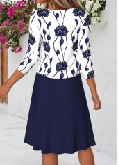 Navy dresses,Floral dresses,Plants dresses,Everyday dresses,Casual dresses,ROTITA Navy Floral Print Two-piece Round Neck Dress and Cardigan