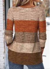Multi Color tops,Striped tops,Geometric tops,ROTITA Tuck Stitch Striped Multi Color Split Neck T Shirt