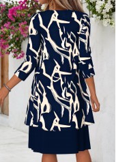 Navy dresses,Geometric dresses,Everyday dresses,Casual dresses,ROTITA Navy Geometric Print Tummy Coverage Dress and Cardigan
