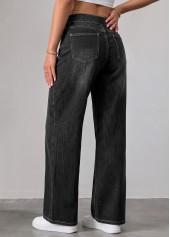 Denim Blue bottoms,Plain Color bottoms,ROTITA Soft Denim Blue Straight Leg Elastic Waist Jeans