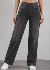 Denim Blue bottoms,Plain Color bottoms,ROTITA Soft Denim Blue Straight Leg Elastic Waist Jeans