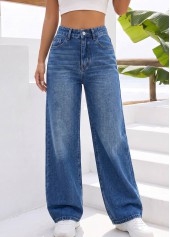 ROTITA Denim Blue Wide Leg Button Fly High Waisted Jeans