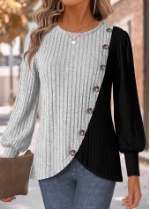 Rotita Patchwork-T-Shirt in Grau mit Rundhalsausschnitt und langen Ärmeln
