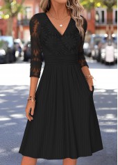 ROTITA Black Tummy Coverage V Neck Long Sleeve Dress