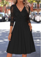 Black dresses,Plain Color dresses,Everyday dresses,Casual dresses,ROTITA Black Tummy Coverage V Neck Long Sleeve Dress