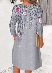 Dark Grey Marl dresses,Floral dresses,Plants dresses,Everyday dresses,Casual dresses,ROTITA Dark Grey Marl Floral Print Tuck Stitch Short Dress