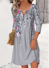 Dark Grey Marl dresses,Floral dresses,Plants dresses,Everyday dresses,Casual dresses,ROTITA Dark Grey Marl Floral Print Tuck Stitch Short Dress