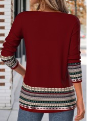 Deep Red tops,Tribal tops,ROTITA Tuck Stitch Tribal Print Deep Red T Shirt