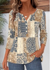 ROTITA Tuck Stitch Tribal Print Multi Color T Shirt