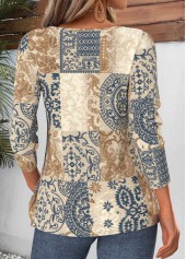 Multi Color tops,Tribal tops,ROTITA Tuck Stitch Tribal Print Multi Color T Shirt