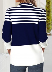 Dark Blue tops,Striped tops,Geometric tops,ROTITA Tummy Coverage Striped Dark Blue Long Sleeve Shirt