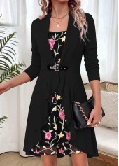 ROTITA Black Two-piece Round Neck Long Sleeve Dress and Cardigan