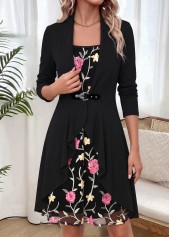 Black dresses,Plain Color dresses,Everyday dresses,Casual dresses,ROTITA Black Two-piece Round Neck Long Sleeve Dress and Cardigan