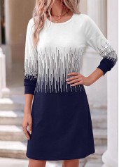 Blue dresses,Ombre dresses,Everyday dresses,Casual dresses,ROTITA Blue Ombre Tummy Coverage Short Round Neck Dress