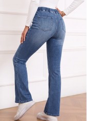 Denim Blue bottoms,Plain Color bottoms,ROTITA Soft Denim Blue Flare Leg Elastic Waist Jeans