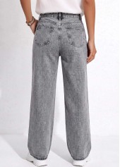 Grey bottoms,Plain Color bottoms,ROTITA Soft Grey Wide Leg Button Fly High Waisted Jeans