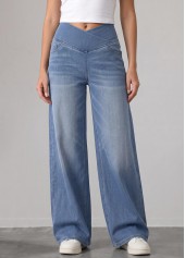 Rotita Soft Denim Jeans blau weites Bein elastischer Bund