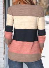 Multi Color tops,Striped tops,Geometric tops,ROTITA Curved Hem Striped Multi Color V Neck T Shirt