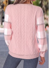 Light Pink tops,Plaid tops,Geometric tops,ROTITA Button Plaid Light Pink Long Sleeve Sweatshirt